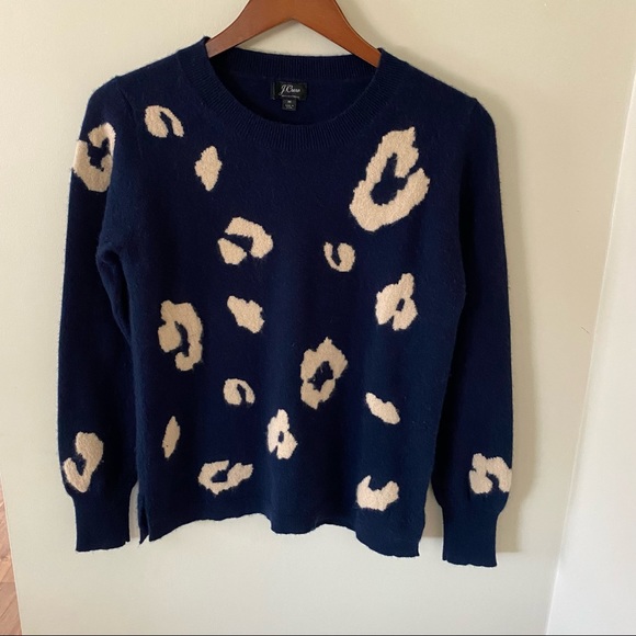 J. Crew Everyday 100% Cashmere Sweater Navy Leopard - Picture 5 of 11